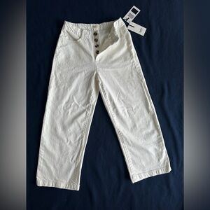 OAT White High Rise Cropped Pants Women Button Fly New With Tags